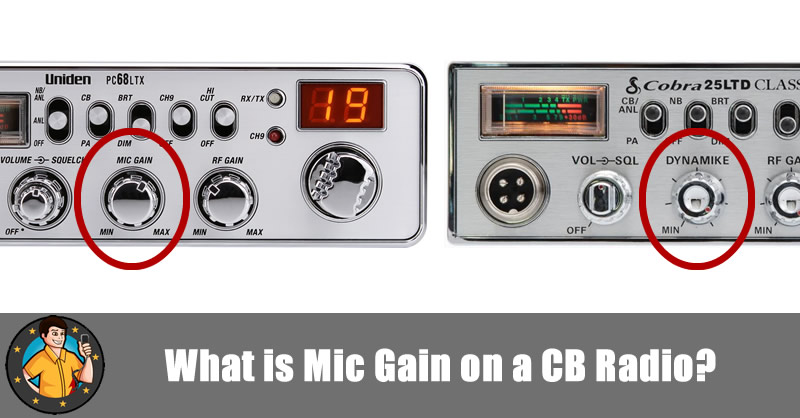 Mic gain and Dynamike controls shown on CB radios